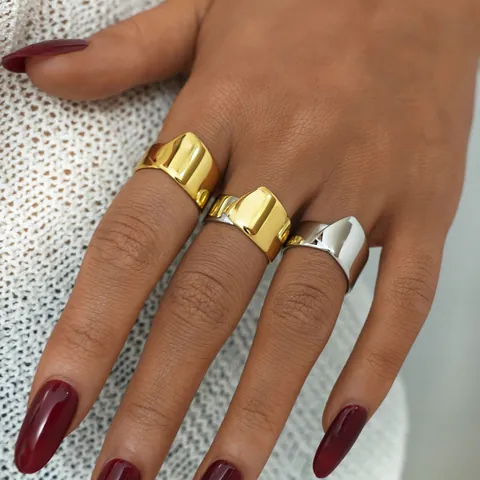 Minimalist 304 Stainless Steel Geometric Open Ring For Women PVD Gold Silver Plated Retro High Polish Fashion Jewelry Gift