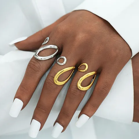 Minimalist 304 Stainless Steel Geometric Open Ring For Women Tarnish Free Gold Silver Hollow Out Jewelry Adjustable Finger Ring