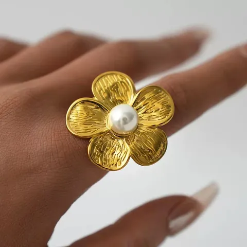 French Vintage Flower Ring Stainless Steel Multicolor Petal Daisy Tulip Hollow Adjustable Open Rings For Women Elegant Fashion Jewelry
