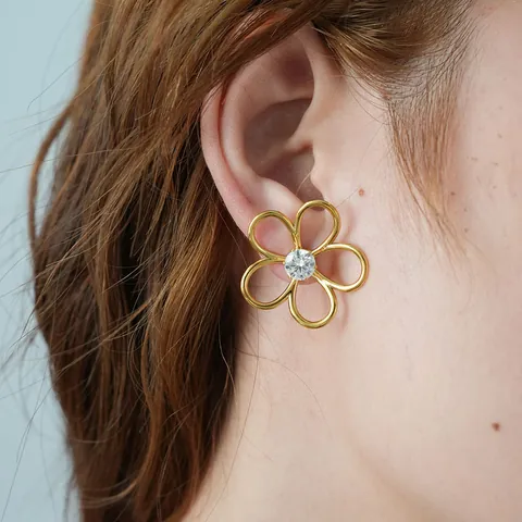 Minimalisti Orecchini a Bottone in Acciaio Inossidabile 304 Forma di Margherita Vuota Con Zirconia Oro Placcato Floreale Orecchini per Donna Gioielli Regalo