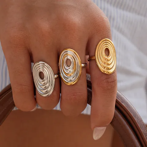 Modern Geometric Spiral Oval Concentric Wave Open Ring For Women 304 Stainless Steel PVD Gold Silver Plated Jewelry Gift