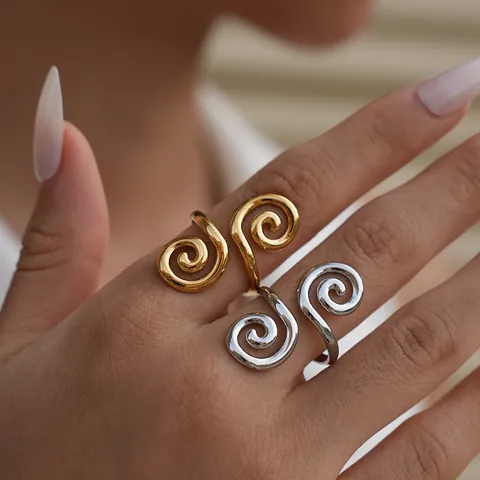 304 Edelstahl Spiral Offener Ring Minimalistisch Personalisierter High End Vortex Hohl Verstellbarer Fingerring Für Damen Schmuck