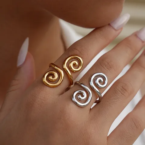 304 Edelstahl Spiral Offener Ring Minimalistisch Personalisierter High End Vortex Hohl Verstellbarer Fingerring Für Damen Schmuck