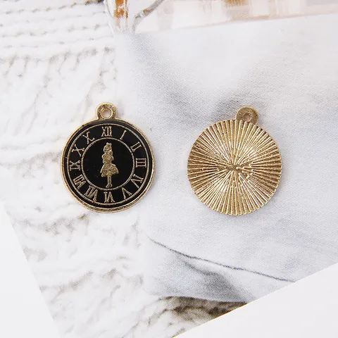 Vintage Alloy Enamel Round Clock Pendant With Girl Silhouette For DIY Jewelry Making Bracelet Necklace Accessories