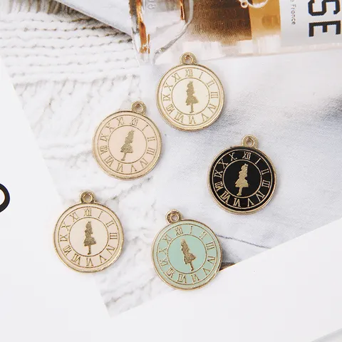 Vintage Alloy Enamel Round Clock Pendant With Girl Silhouette For DIY Jewelry Making Bracelet Necklace Accessories
