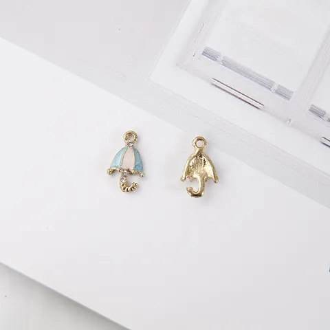 DIY Umbrella Shape Alloy Enamel Pendants With Rhinestones For Jewelry Making Small Colorful Drip Oil Charms For Bracelet Necklace Findings