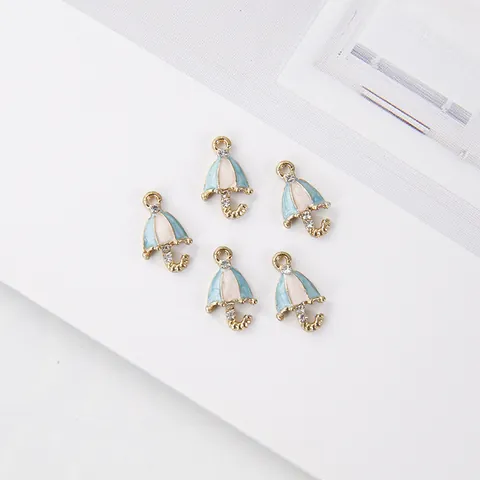 DIY Umbrella Shape Alloy Enamel Pendants With Rhinestones For Jewelry Making Small Colorful Drip Oil Charms For Bracelet Necklace Findings