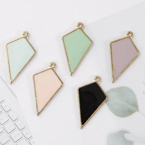 Minimalist Alloy Enamel Geometric Rhombus Kite Shape Pendant For DIY Earring Necklace Jewelry Making Accessories