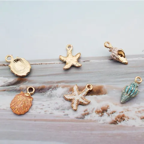 Ocean Theme Alloy Drip Oil Sea Star Shell Conch Charms DIY Jewelry Making Pendants For Bracelet Necklace Earrings Accessory