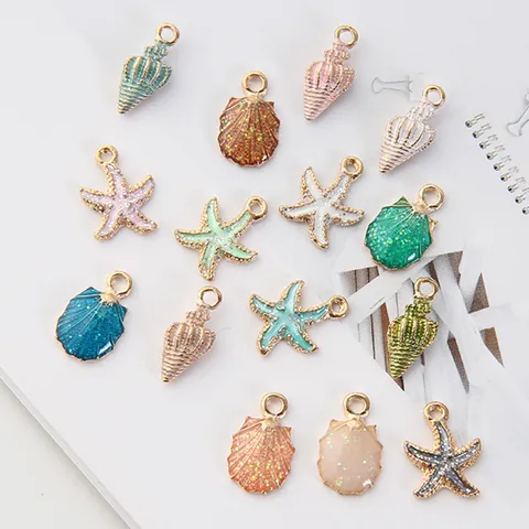 Ocean Theme Alloy Drip Oil Sea Star Shell Conch Charms DIY Jewelry Making Pendants For Bracelet Necklace Earrings Accessory