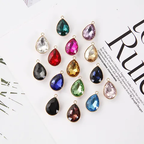 Faceted Crystal Waterdrop Pendant Charms With Gold Alloy Edging For DIY Jewelry Finding Necklace Earrings Making For Women