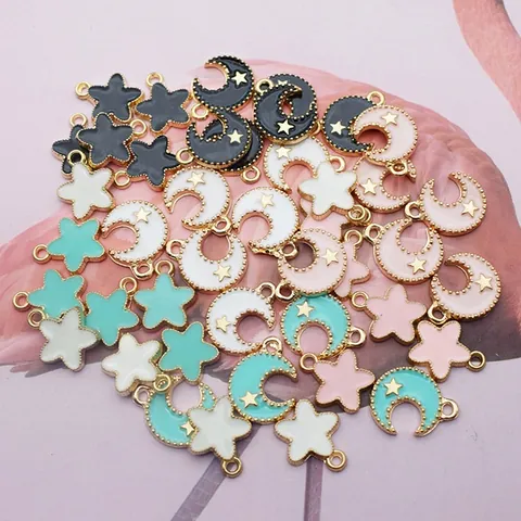DIY Enamel Star Moon Alloy Charms Pendants For Jewelry Making Bracelet Necklace Earring Findings Gold Plated Accessories
