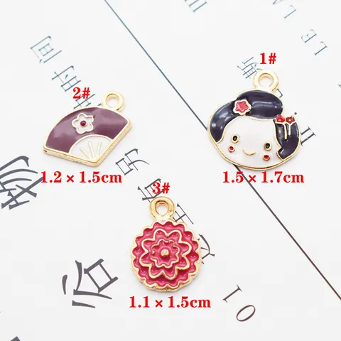 Japanese Style Enamel Zinc Alloy Charms Pendants DIY Jewelry Making Accessories Motifs Doll Fan Flower For Women Bracelet
