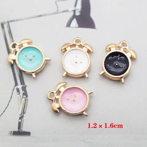 DIY Mini Alarm Clock Shape Alloy Pendants For Jewelry Making Drip Oil Enamel Charms For Bracelet Necklace Crafting Accessory Pendant Only (Without Chain)