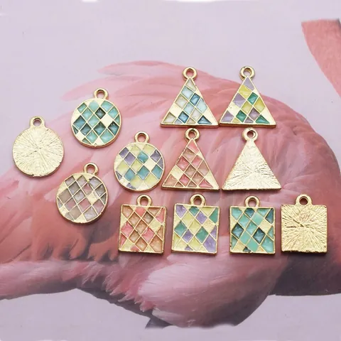 Geometric Alloy Enamel Checkered Pendants Gold Edged Drip Oil DIY Jewelry Findings For Earrings Necklace Making Women