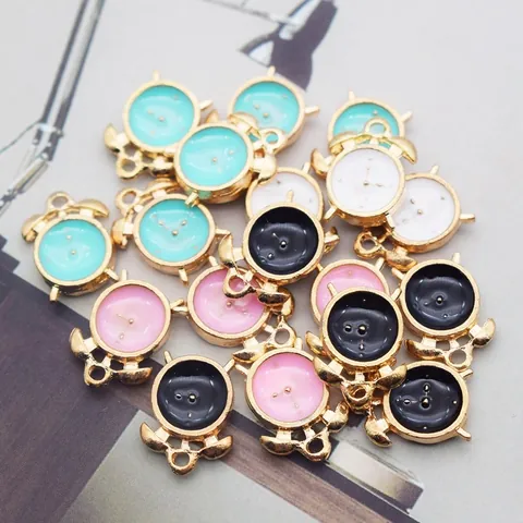 DIY Mini Alarm Clock Shape Alloy Pendants For Jewelry Making Drip Oil Enamel Charms For Bracelet Necklace Crafting Accessory Pendant Only (Without Chain)