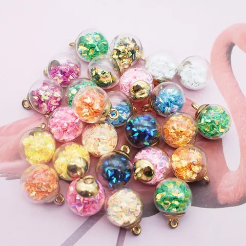 DIY Clear Round Glass Ball Pendants With Colorful Laser Sequins Gold Cap For Earrings Necklace Making Jewelry Accessory