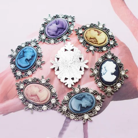 Pendentifs Camée en Alliage Vintage Strass Charme Ovale Profil de Beauté Victorienne pour la Fabrication de Bijoux DIY Femme