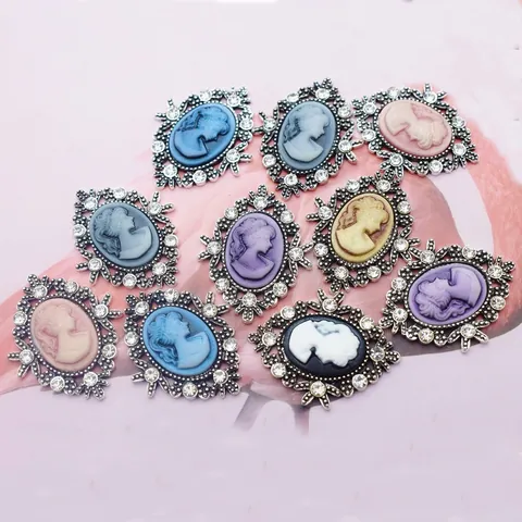 Pendentifs Camée en Alliage Vintage Strass Charme Ovale Profil de Beauté Victorienne pour la Fabrication de Bijoux DIY Femme