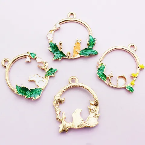 Cute Cartoon Animal Rabbit Squirrel Carrot Pinecone Alloy Enamel Charms For DIY Jewelry Making Pendants Necklace Bracelet Craft Findings