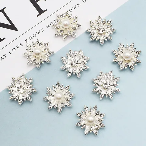 Alloy Snowflake Rhinestone Pearl DIY Jewelry Charms Elegant Flower Decorative Accessories For Hair Clips Making Gold Silver