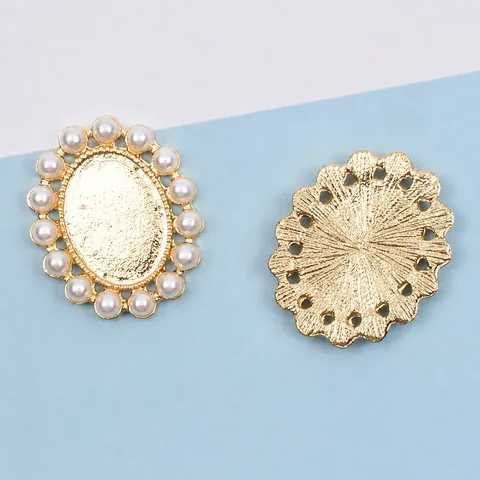 Vintage Oval Alloy Cameo Charms With Artificial Pearl Border For DIY Jewelry Making Victorian Portrait Lady Pendants For Headwear