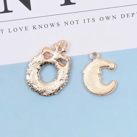 Christmas Enamel Alloy Moon Santa Wreath Pendants DIY Jewelry Making Accessories Gold Plated Holiday Craft Charms