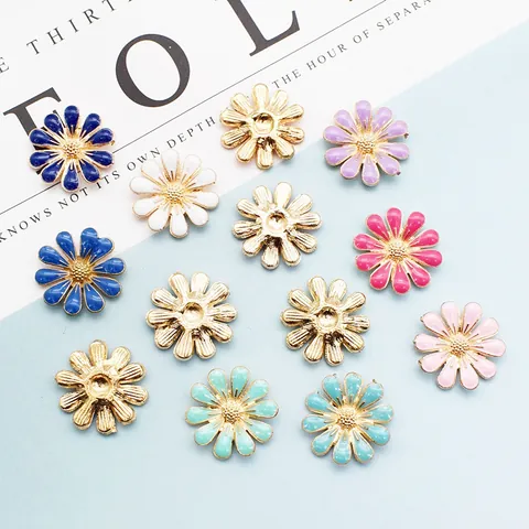 Daisy Flower Alloy Enamel Charms For DIY Jewelry Making Small Sunflower Drip Oil Pendants For Hair Accessories Headwear Decor