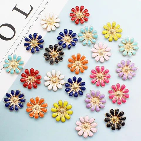 Daisy Flower Alloy Enamel Charms For DIY Jewelry Making Small Sunflower Drip Oil Pendants For Hair Accessories Headwear Decor