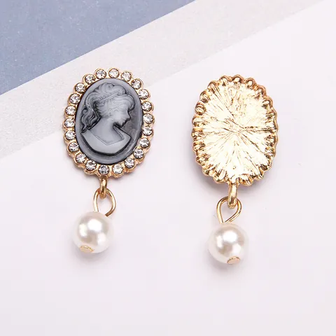 Vintage Lady Head Cameo Pendant Charm Alloy Rhinestone Faux Pearl For DIY Jewelry Making Accessories Earring Necklace Decoration