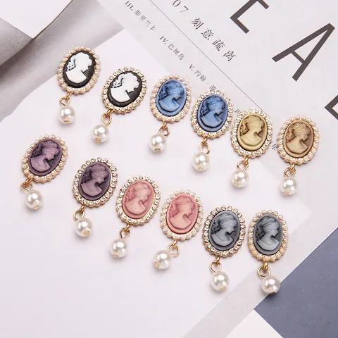 Vintage Lady Head Cameo Pendant Charm Alloy Rhinestone Faux Pearl For DIY Jewelry Making Accessories Earring Necklace Decoration