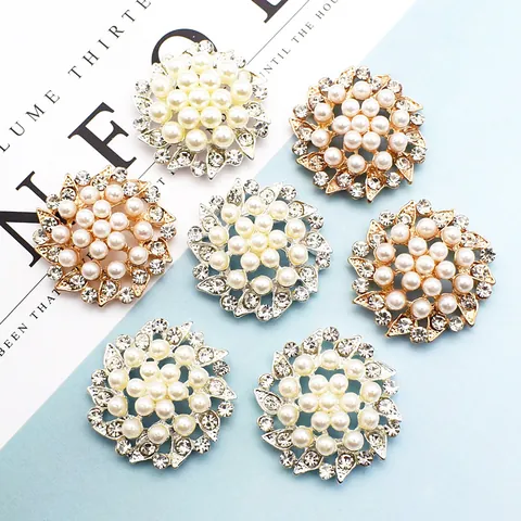 Alloy Flower Button DIY Jewelry Making Accessories With Faux Pearl Rhinestone For Hair Ornament Phone Case Decoration DIY Charm
