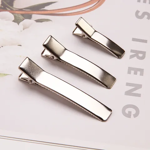 DIY Alloy Metal Square Duckbill Hair Clips Silver Smooth Flat Barrettes Salon Styling Hair Jewelry Making Accessories