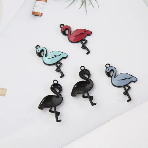 Flamingo Alloy Enamel Charms For DIY Jewelry Making Keychain Pendant Hair Accessories Multi Color Animal Shape Hanging Decoration