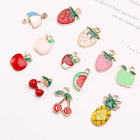DIY Fruit Enamel Alloy Pendants Charms For Jewelry Making Strawberry Apple Cherry Watermelon Pineapple Umbrella Accessories