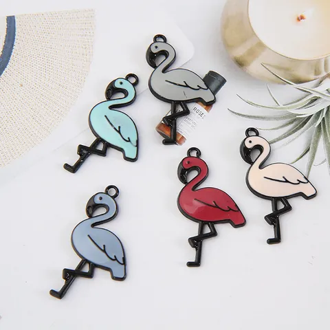Flamingo Alloy Enamel Charms For DIY Jewelry Making Keychain Pendant Hair Accessories Multi Color Animal Shape Hanging Decoration