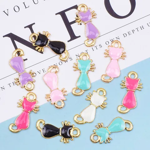 Pendentif Chat en Alliage émaillé pour la Fabrication de Bijoux DIY Collier Bracelet Mignon Chaton émail Goutte Bijou