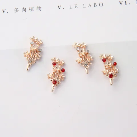 DIY Schmuckherstellung Material Legierung Blume Blatt Zweig Strass Charms Für Haarschmuck Hochzeit Bouquet Handfächer Deko Roségold