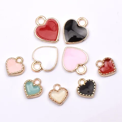 Heart Shaped Alloy Enamel Pendant DIY Jewelry Making Accessories Earring Charms Heart Drip Oil Gold Plated Minimalist Craft Finding