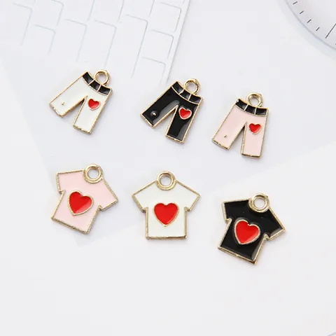 Enamel Alloy Heart T-Shirt Pants Charms For DIY Jewelry Making Accessories Findings Handmade Bracelet Necklace Earrings Pendant