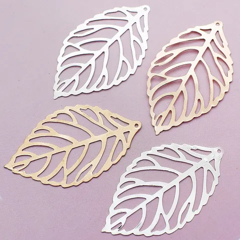 Large Hollow Metal Leaf Charms For DIY Jewelry Making Alloy Leaf Pendants For Earrings Necklaces Fans Vintage Craft Accessories