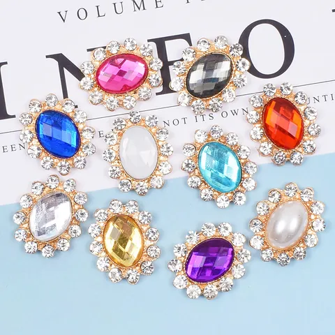 Vintage Oval Flower Rhinestone Alloy Charms Inlaid Crystal Faux Pearl DIY Jewelry Finding For Headbands Hair Clips Making Women