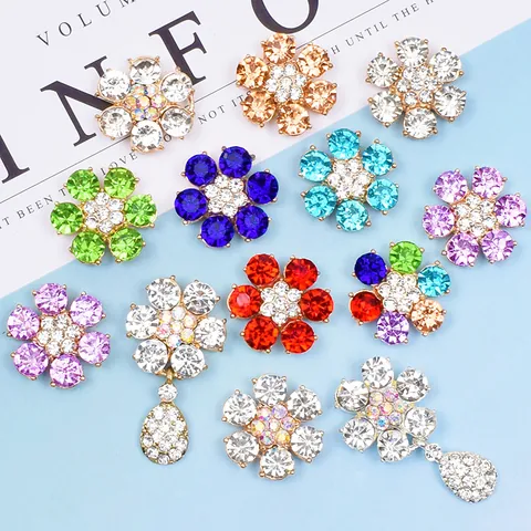 Alloy Rhinestone Flower Charms Crystal Floral Pendants For Wedding Bouquet Hair Accessories DIY Jewelry Making Supplies