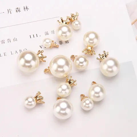 Alloy Crown Faux Artificial Pearl Pendants For DIY Jewelry Making Capped Artificial Pearl Charms For Earrings Bracelet Necklace Crafting Supplies Women
