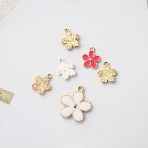 Daisy Flower Alloy Enamel Pendant For DIY Earring Necklace Bracelet Handmade Jewelry Making Craft Floral Charm