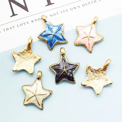 DIY Alloy Enamel Starfish Pendants Gold Plated Marine Theme Jewelry Making Charms For Handmade Crafts Hair Accessories