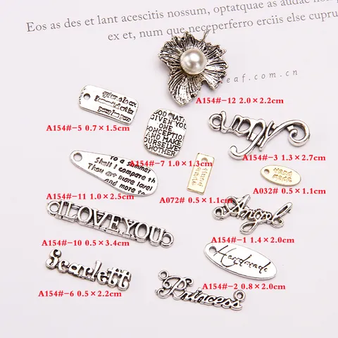 Vintage Alloy Antique Silver English Letter Charms Pendants For DIY Jewelry Making Bow Knot Leaf Heart Findings Accessories