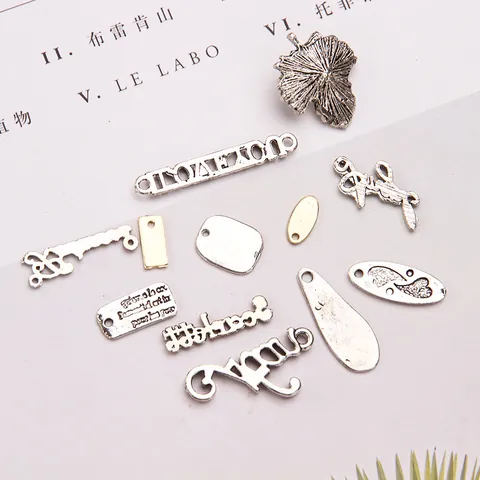 Vintage Alloy Antique Silver English Letter Charms Pendants For DIY Jewelry Making Bow Knot Leaf Heart Findings Accessories
