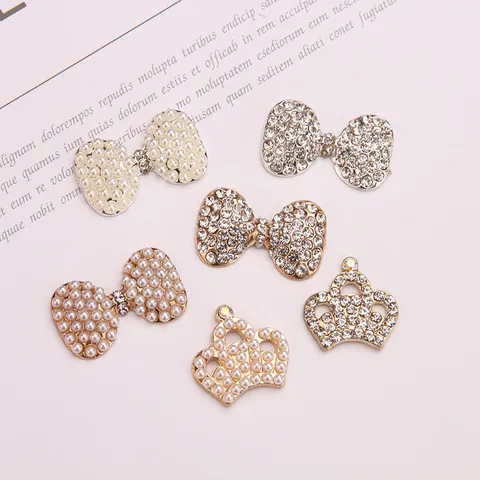 Alloy Rhinestone Pearl Bowknot Crown DIY Jewelry Accessories Charms For Hair Clip Phone Case Decor Gold Silver Material