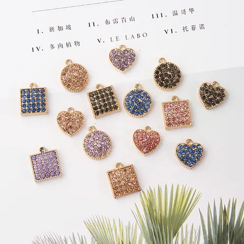 Legering Strass Hart Rond Vierkant Hangers Voor DIY Sieraden Maken Kettingen Armbanden Oorbellen Accessoires Vergulde Charms Vrouwen